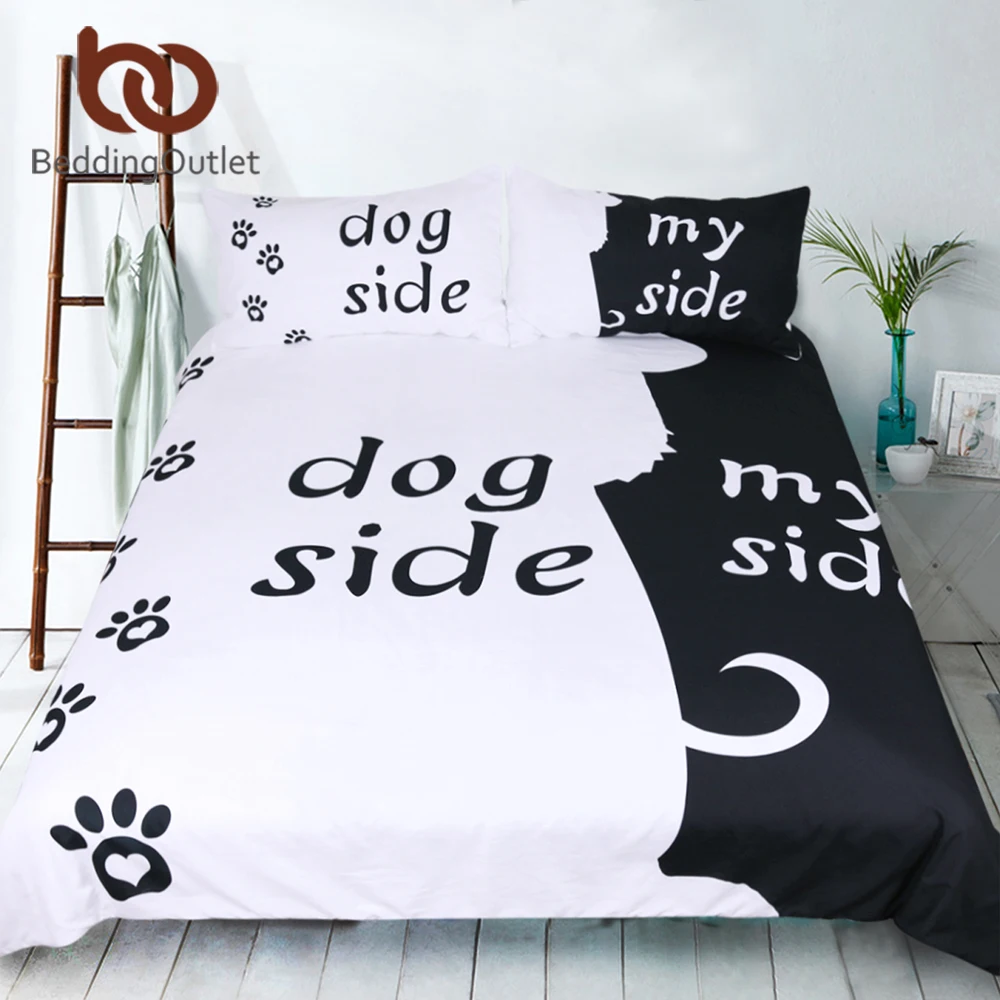 Online BeddingOutlet de dibujos animados ropa de cama para los niños funda nórdica de perro y mi lado Textiles para el hogar de mascotas huella negro ropa de cama