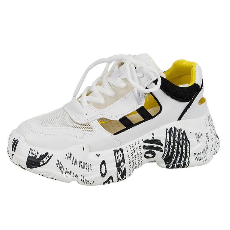

Summer direct sales Sneakers women 2019 Graffiti white Sneaker women mesh casual woman shoes woman thick sole platform NY-20