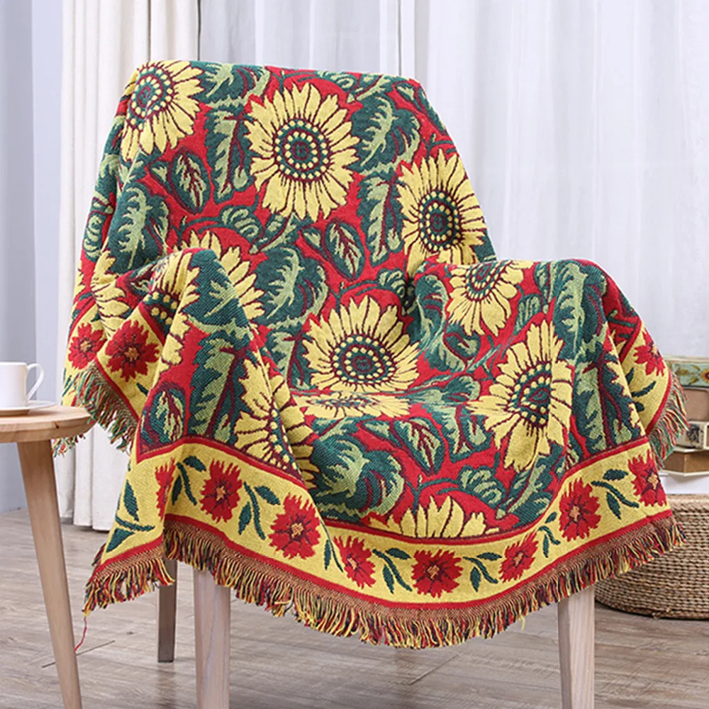 Bohemian 100 Cotton Floral blanket Slip resistant Vintage Sunflower