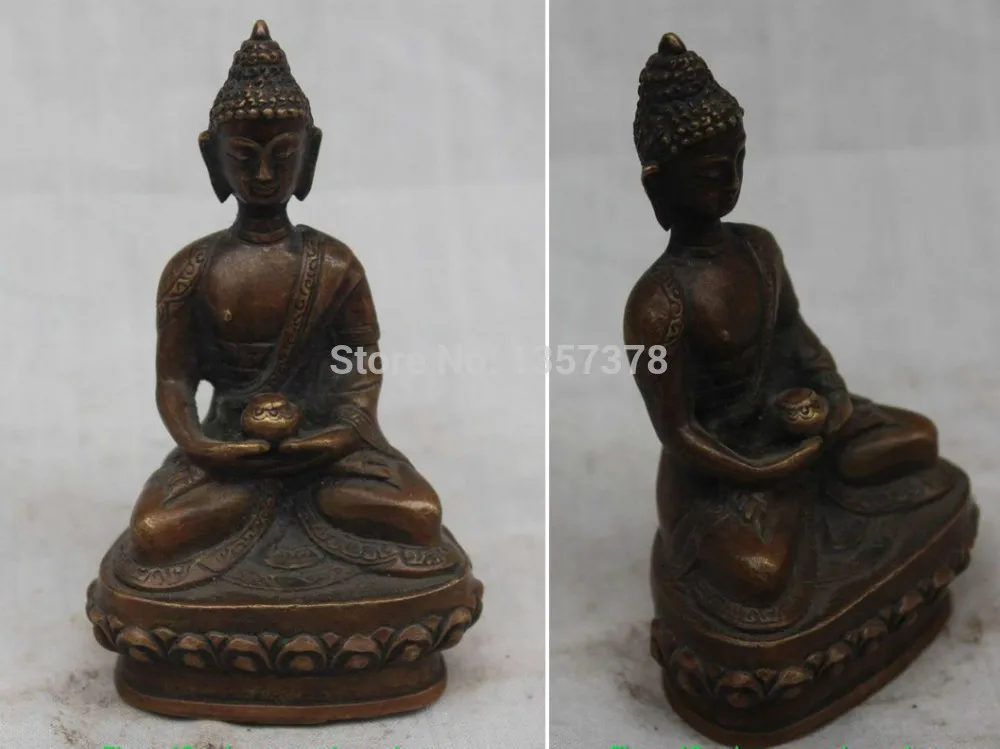 

shitou 00593 Tibet Tibetan Buddhism Purple Bronze Shakyamuni Amitabha Buddha POT Statue