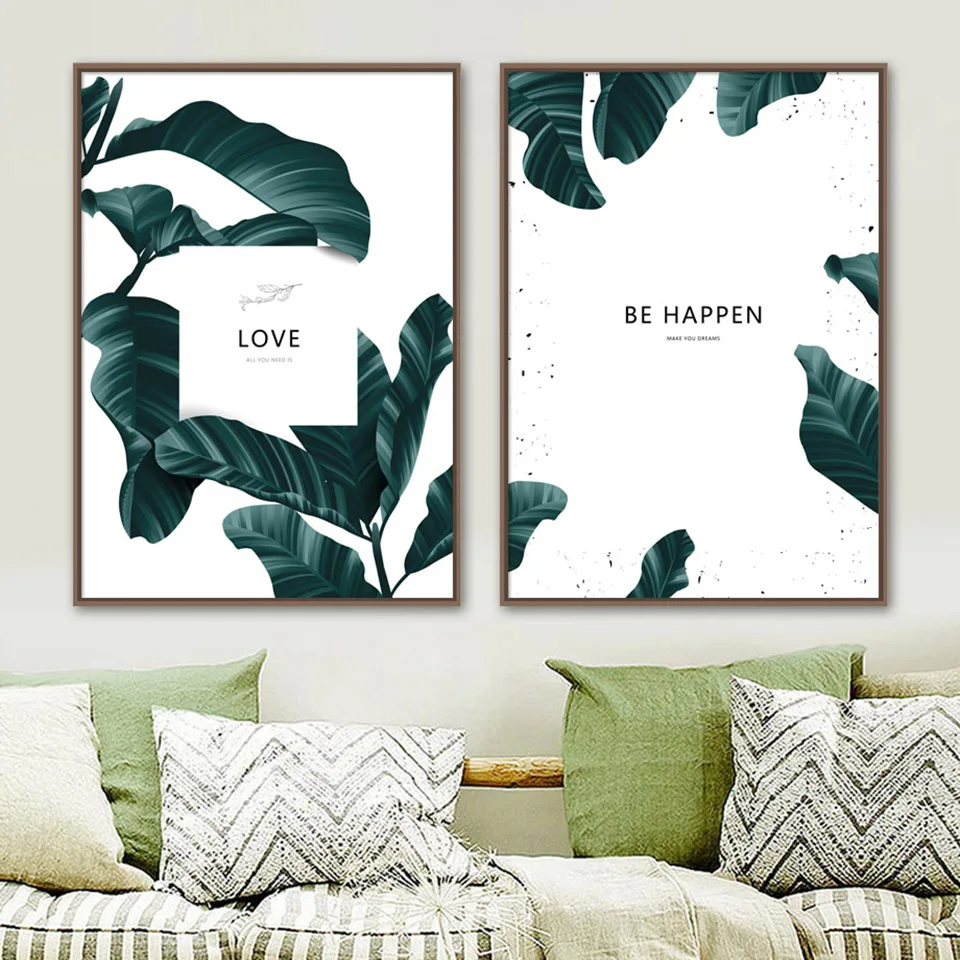 

Canvas Pictures Printed Poster Nordic Home Decor Abstract Green Banana Leaf Quotes Paintings Wall Artwork Restaurant Modular