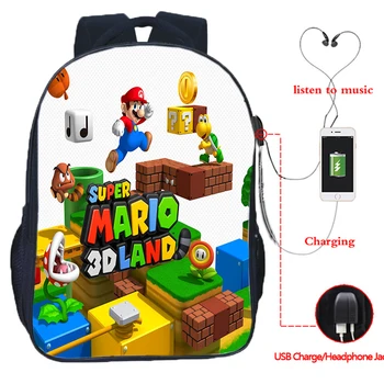 

High Quality Super Mario USB Charge Backpack Fashion USB Charging Teens Travel Rucksack Students Boys Girls School Book Mochila