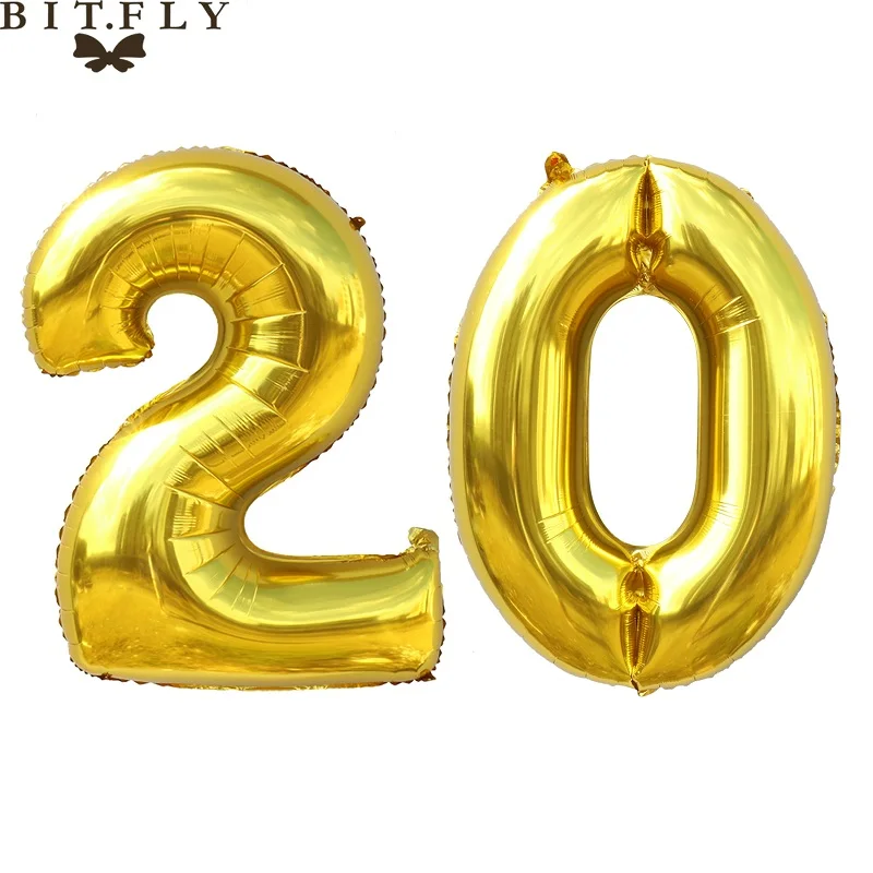 BIT. FLY 32 дюймов День рождения Золотой Серебряный Алюминиевые Воздушные шары из фольги в виде цифр 10 20 30 40 50 60 70 80 90 лет юбилейное украшение - Цвет: gold 20