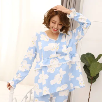 

Autumn cotton breastfeeding pajamas breast feeding nightwear maternity nursing pajama sets long sleeve tops+elastic waist pants