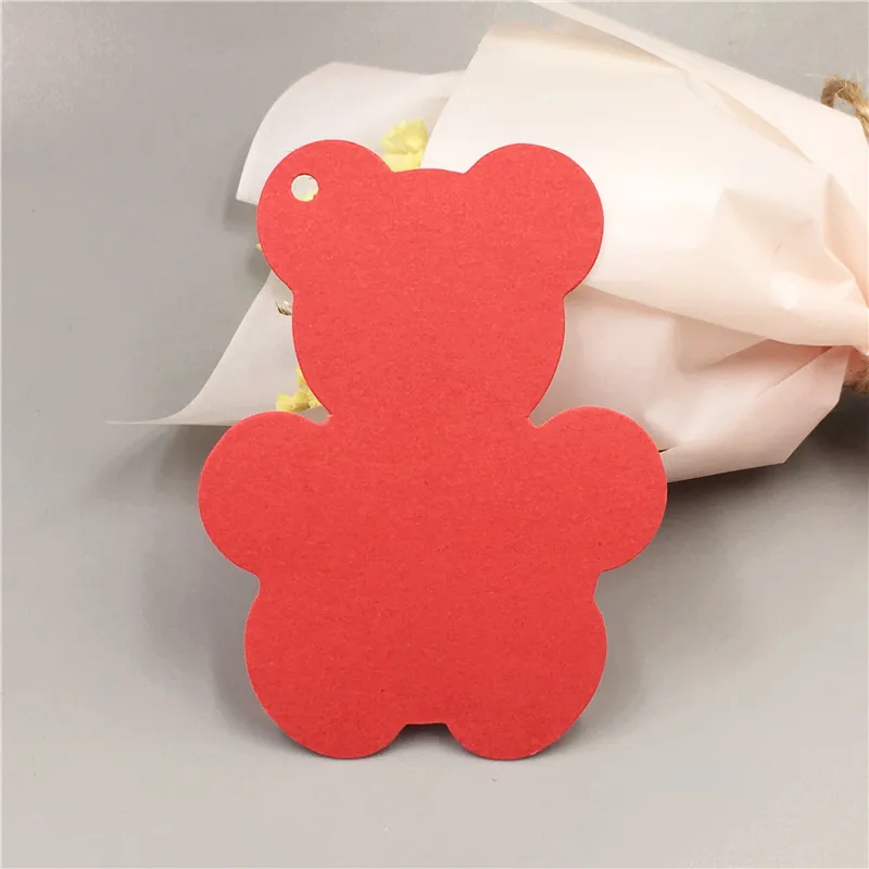 Свадебные этикетки в форме маленького медведя из крафт-бумаги, милые этикетки для игрушек, кукол, этикетка для упаковки подарка, спасибо, ценники, сувениры, 50 шт./лот - Цвет: red
