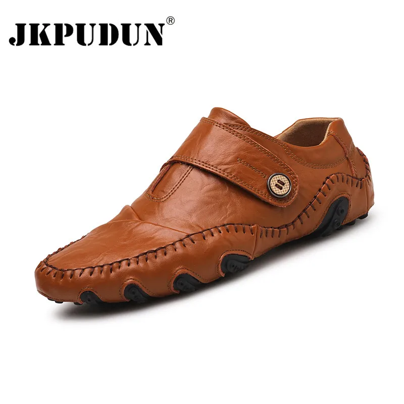 

JKPUDUN Genuine Leather Men Casual Shoes Luxury Brand 2019 Mens Loafers Fashion Breathable Driving Shoes Slip on Comfy Moccasins