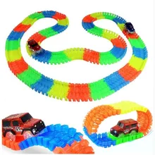 

New Glowing Race Track Bend Luminous Toy Car Set 56/165/220/240/360pcs LED Flash In The Dark Assembly Glow Racing Kids Toys