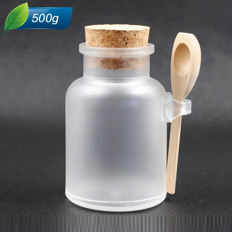 500g X 12 empty bath salt spoon plastic container , 500ml powder bottle with wooden cork spoon