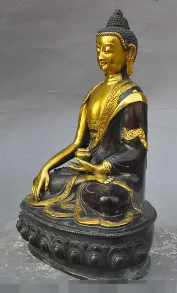 

S02872 9"tibet buddhism Bronze Gilt Joss Shakyamuni Sakyamuni Tathagata Buddha Statue (B0328)