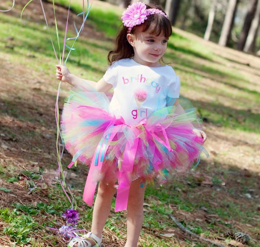Multi Colored Lovely Baby Girl Rainbow Tutu Skirt Birthday Tulle Tutu
