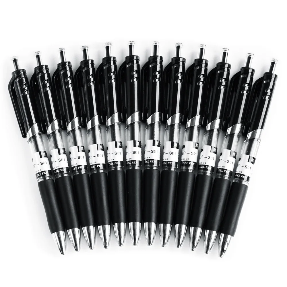 12P 0.5mm Gel Pens Retractable Black Ink Rollerball Pens, Retractable