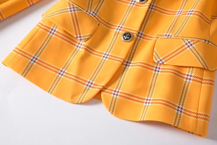 Deux Cheville Costumes Ol 2019 Printemps Lady Office Femmes Jaune Pantalon Unique Plaid Piste Nouveau Longueur Ensemble Pièces Marque Breatsed Blazer qqBXP8w