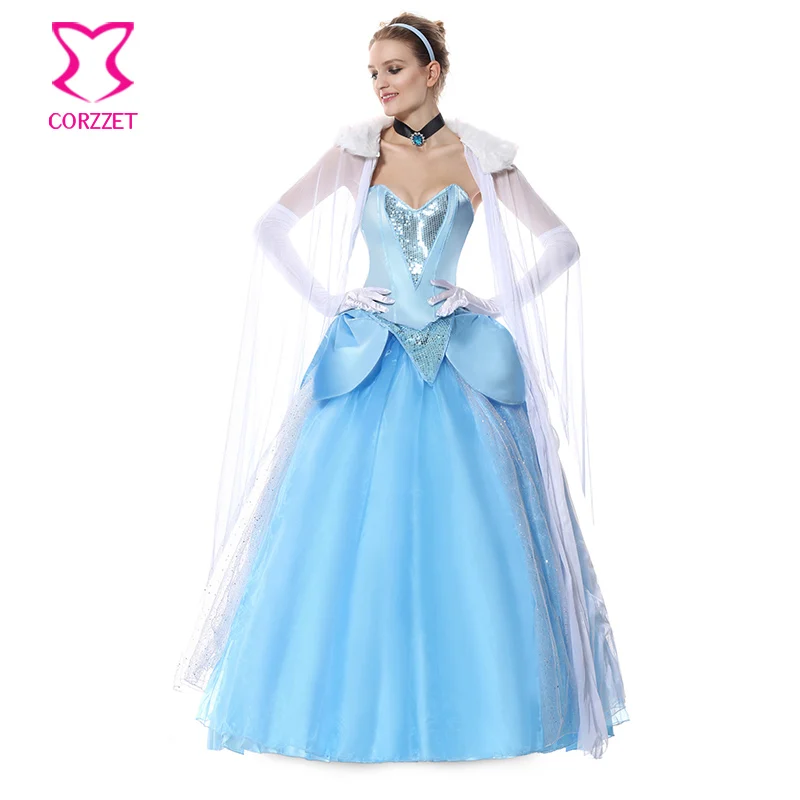 Adult Princess Cinderella Blue Fancy Dress Cosplay Costume Party