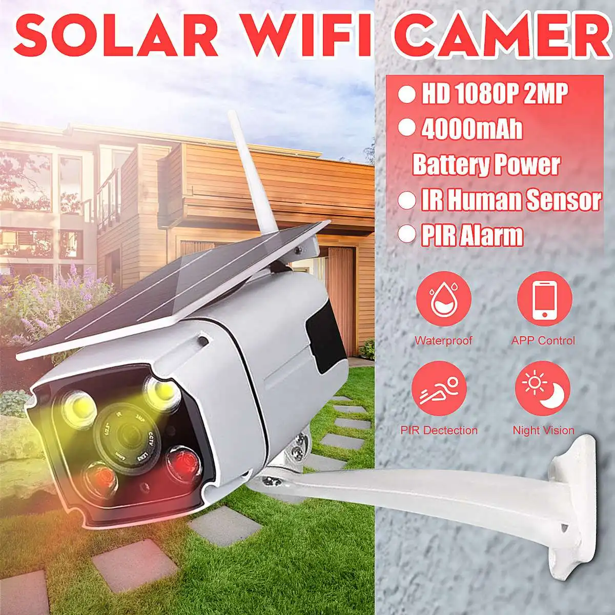 

1080p Solar Powered Ip Camera Wifi Camera Wifi Waterproof Outdoor Camera IR Night Vision Solar Power HD Cam Security Camera