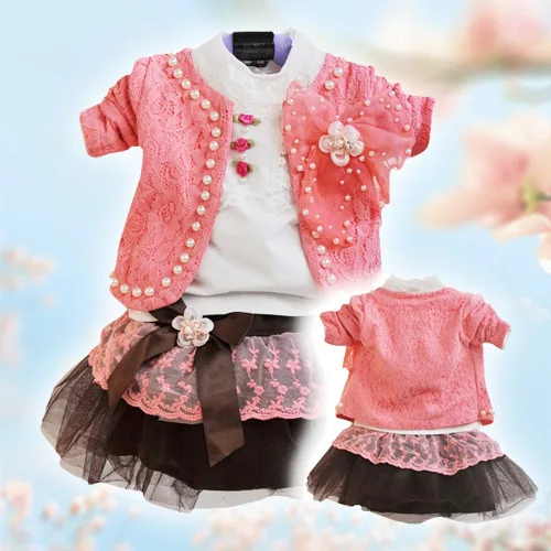 Anlencool/весна; roupas infantil Meninas; ; одежда для малышей; комплект одежды для девочек; хлопковый костюм из трех предметов с жемчужной юбкой для девочек