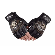 Skull Gloves Leather Skeleton Motorcycle Cross Racing Half Fingers Pirate Rivet Punk Bicycle Cycling