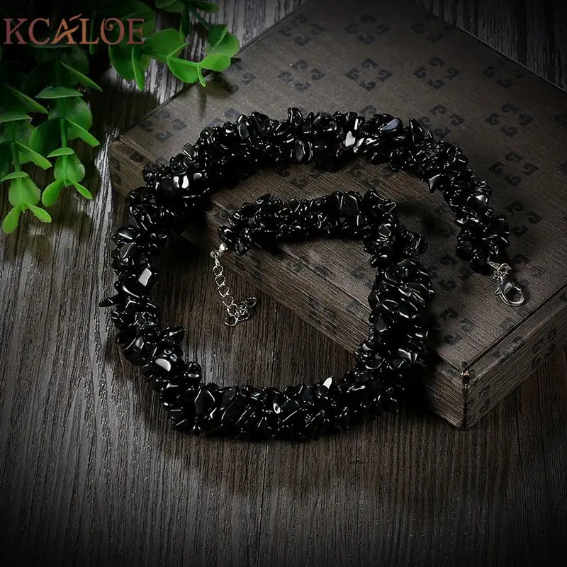 

KCALOE Black Necklace Vintage Accessories Fashion Jewelry Natural Obsidian Stone Maxi Chokers Necklaces For Women Collares Mujer