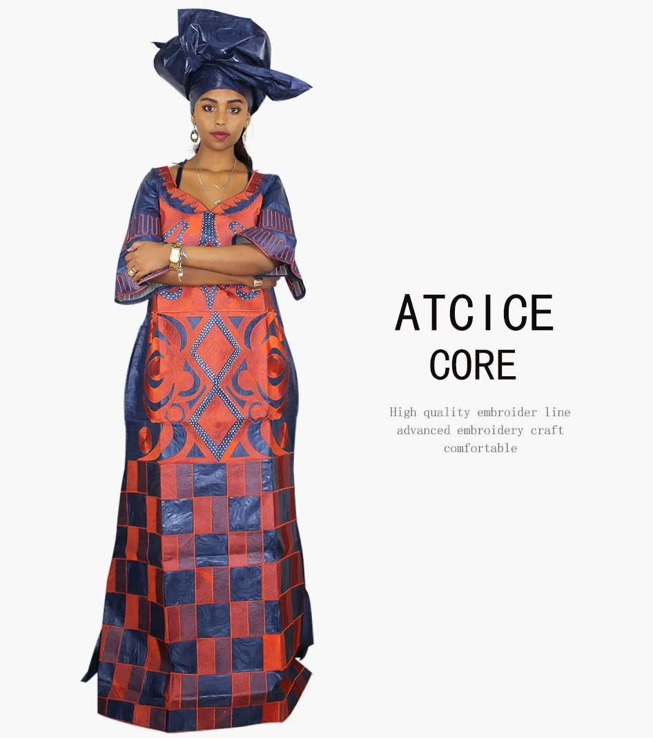 African Dresses For Woman Bazin Riche Computer Emboridery Plus Size Long Dress With Scarf A023 african robe