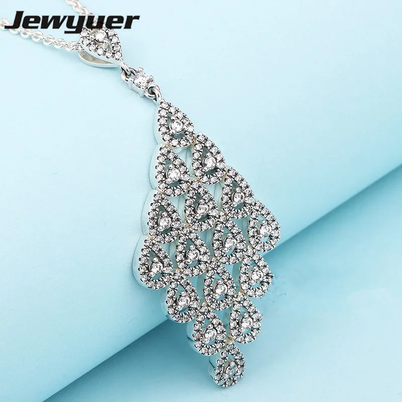 

New autumn Cascading Pendant Necklaces for Women 925 Sterling Silver link chain Necklace Women Fine Jewelry Jewyuer NC030