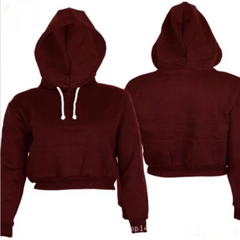 

New Casual Harajuku Women's Hoodies Crop Tops Long Sleeve Hooded Pullovers Female Sweatshirt Short Hoodies Solid Color Hot Sale