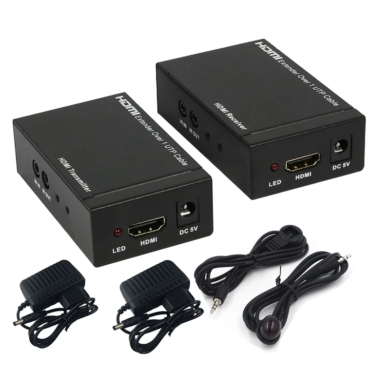 

HDMI extender with IR up to 60M by cat5e/6 for apple TV PS4 HDTV PC (HDMI sender+receiver included)