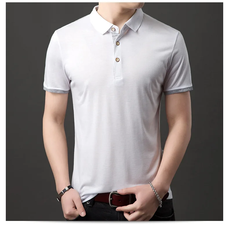 

Mens Clothes New 2019 Summer Short Sleeve Polo Solid Slim Shirt Men Crease Grey Black Sport Casual Polos Breathable White Shirt