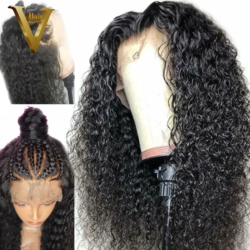 

Pre Plucked Brazilian Loose Deep Curly 360 Lace Frontal Human Hair Wigs 150% Density Lace Frontal Wigs Remy hair For Women Black