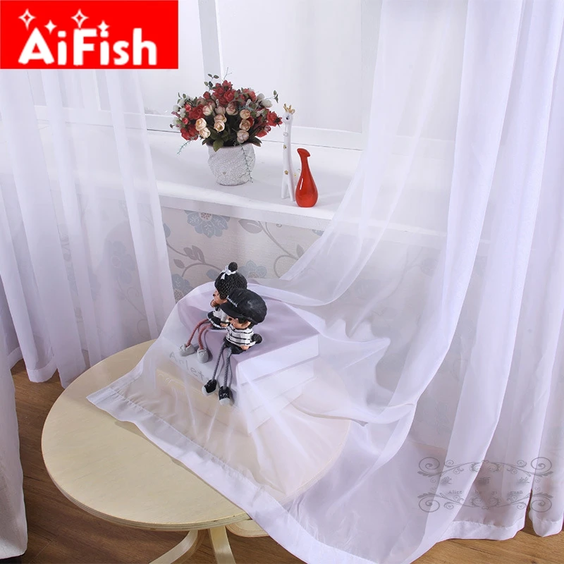 Image white solid curtain yarn all match curtain window screen balcony finished tulle for home free shipping