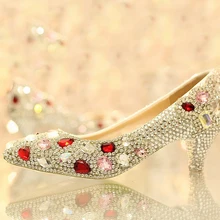 Кристалл женские формальная обувь Jeweled 5 см Низкий Каблук Люкс Вечернее Пром Свадебные Платья Невесты Обувь Рождественский Подарок