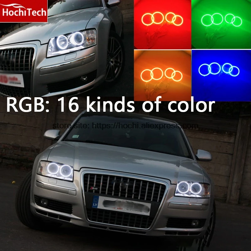 HochiTech Multi-Цвет RGB светодиодные глаза Ангела гало кольца супер яркость автомобиль для укладки для Ауди S8 второго поколения 2002-2009 HochiTech Multi-Цвет RGB светодиодные глаза Ангела гало кольца супер яркость автомобиль для укладки для Ауди S8 второго поколения 2002-2009