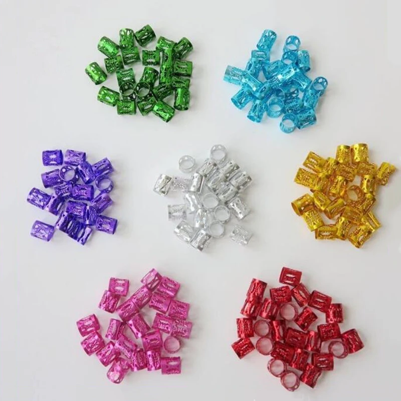 

50Pcs/lot Mixed Color Hair Braid Bead Micro Rings Link Adjustable Hair Braids Cuff Clip 8mm Hole African Dyed Hairpin Wigs