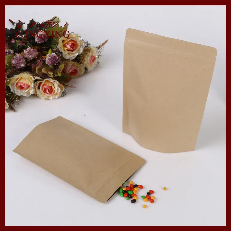 

15*24+4 10pcs brown self zip lock kraft paper bags stand up for gifts sweets and candy food tea jewelry retail package paper