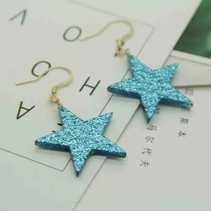 

New temperament shiny five-pointed star earrings female models color stars earrings metal alloy fashion ladies ear jewelry
