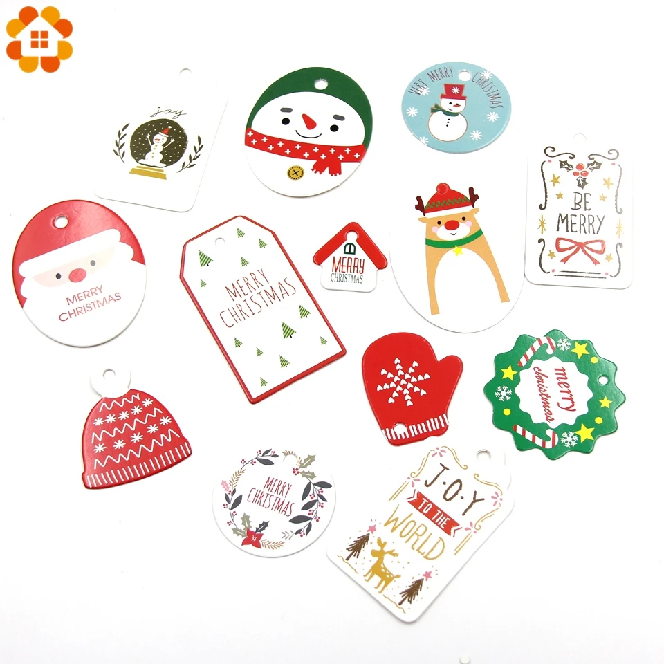 50PCS Multi Style Merry Christmas Paper Tags DIY Craft Label For Christmas Party Note Hang Tag Handmand Gift Wrapping Supplies
