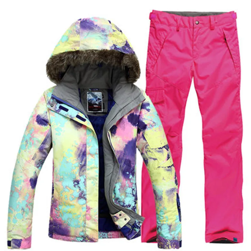

New GSOU SNOW Single Double Board Women's Ski Suit Hair Collar Thermal Waterproof Windproof Ski Jacket Ski Pants Size XS-L