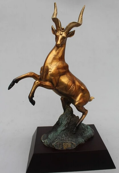 

wholesale factory 15"Chinese Art sculpture Scarce Royal Bronze Lucky Sheep Tibetan antelope Statue