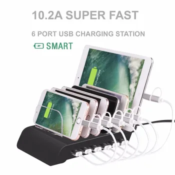 

Kuyia 6-Ports(3x2.4A, 3x1A) USB Charging Station With Cables Multiple Devices Tablet Charging Dock for Cellphone & Android