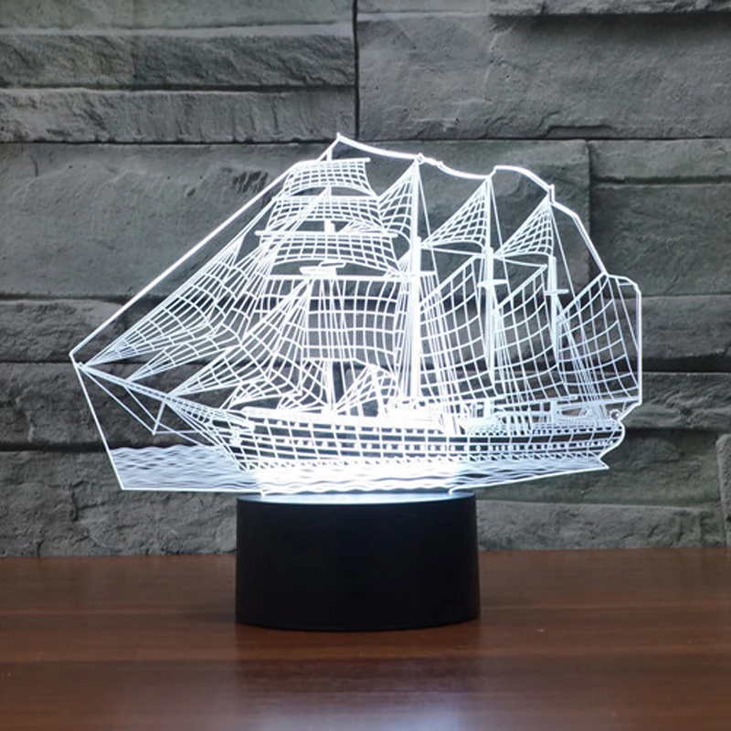 Newest Bedroom Night Desk Light Lamp Versatile 7color illusion Sailboat 3D LED (7)
