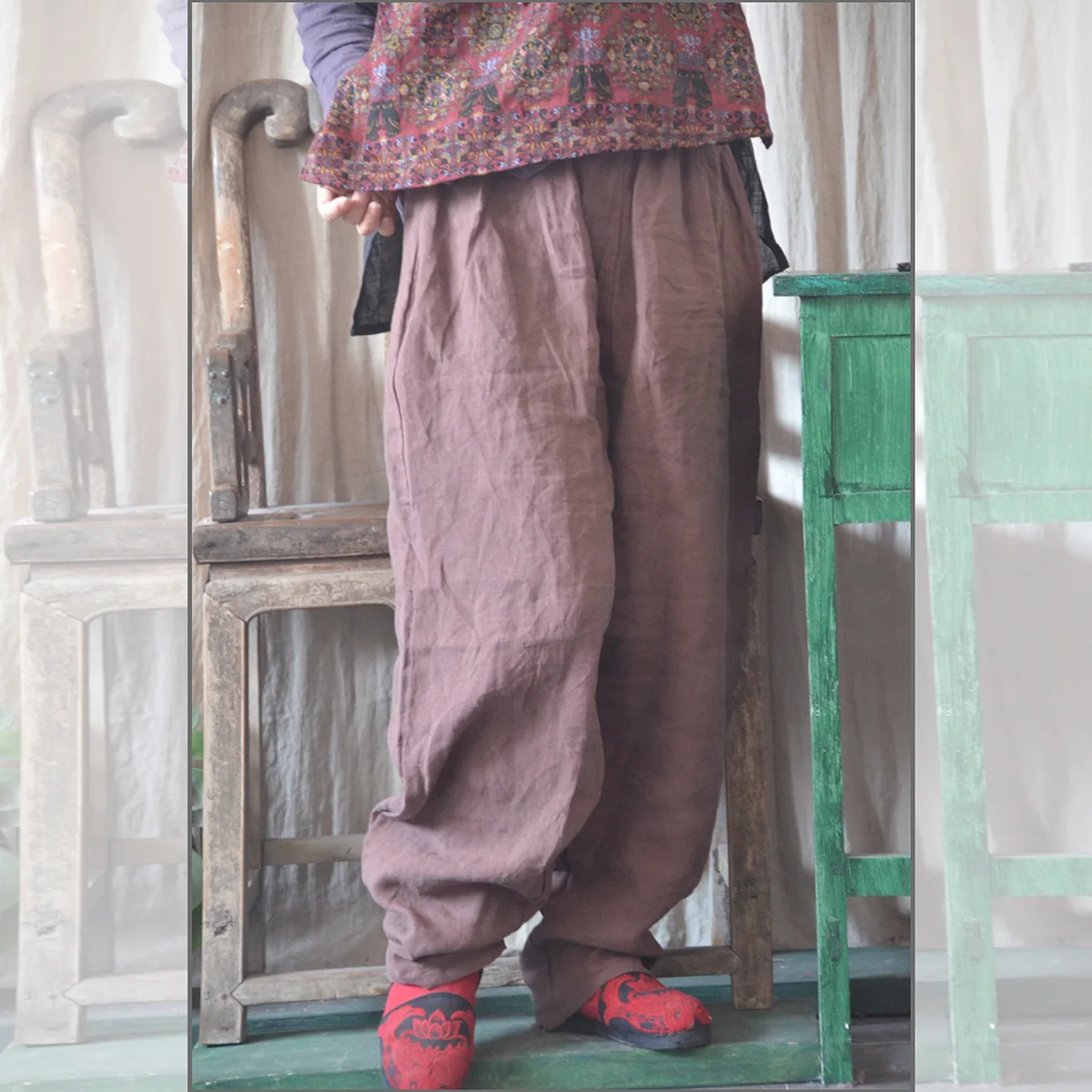 

Women Summer Ramie Elastic Vintage Pants Loose Retro Ladies Solid Color Pants Trousers Female Plus size Pants 2018