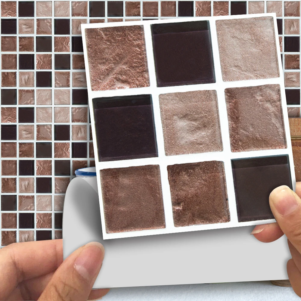 Съемный Ретро кофейный цвет 3D плитка мраморная мозаика наклейки на стену самоклеящиеся водонепроницаемые ПВХ для кухни ванной комнаты домашний декор