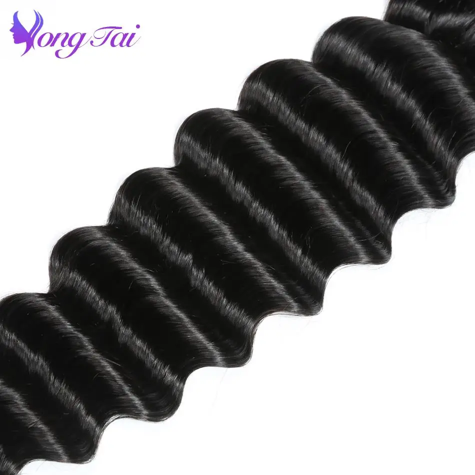 Pacotes de Cabelo com Fechamento Pacotes com Fechamento Yuyongtai Onda Profunda Malaio Cabelo Humano Não Remy Tece 3 3 Pacotes com 34 com fecho