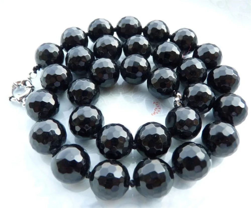 

Faceted 10mm Black Agate Onyx Round Beads Necklace 18" AA^^^@^Noble style Natural Fine jewe FREE SHIPPING