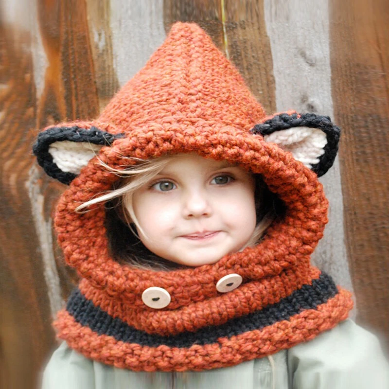 

Mingjiebihuo Buy hat gift scarf new animal fox cap ear warmer cute children's handmade knitted hat