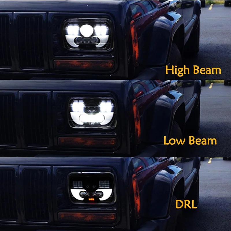 Pair 5X7 Headlights Black Rectangular LED 5x 7 6X7 Replacement for 85-87 Chevy Truck Off Road 87-95 Jeep Wrangler YJ 84-01Cherokee XJ Dodge Van Toyota Pickup Nissan 240SX H605253 H6054LL  (3)