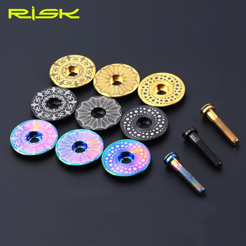 Risco 1 conjunto leve liga de titânio bicicleta headset boné + m6 * 30mm bicicleta fone de ouvido parafuso da haste 3 cores parafuso da bicicleta peças