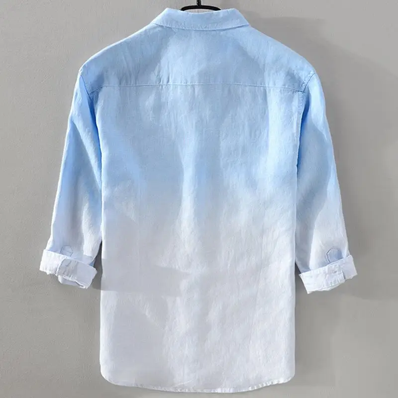 2018 модные рубашки китайские мужские льняные рубашки повседневные семь четвертей рукав дышащий пэчворк тонкая рубаха мужские