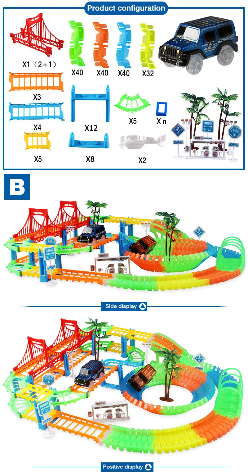 Железная дорога модель автомобиля магическое освещение трек изгиб Гибкая вспышка Темный Собранный автомобиль игрушка гоночный трек игровой набор мальчик электронные игрушки