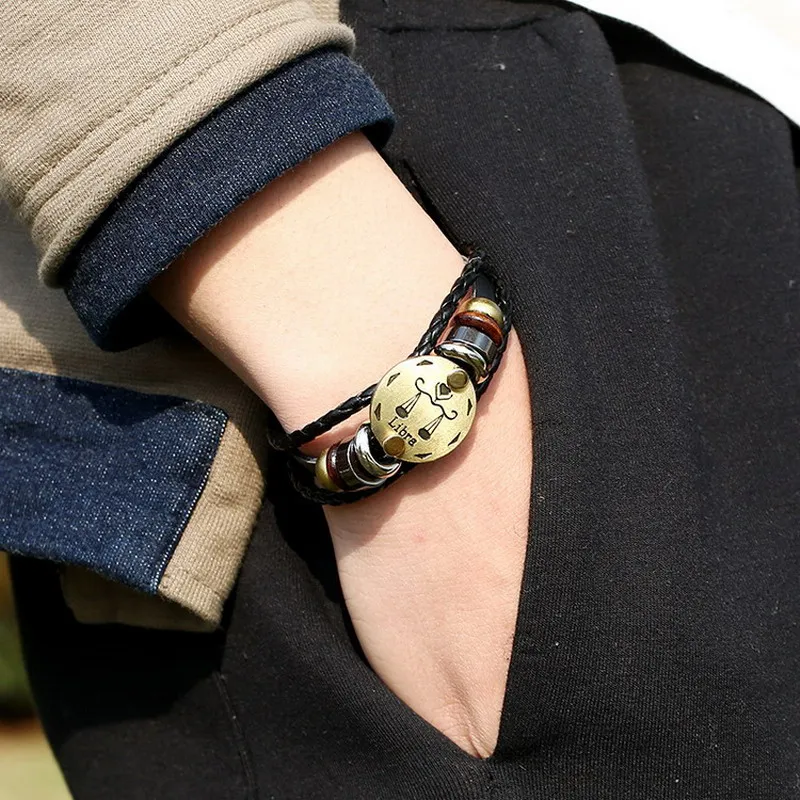 Capricorn Leather Bracelet Cuff Wide Bracelet and Rope Bangles Black Men Fashion Man Unisex Jewelry Men leather bracelet leather bangle