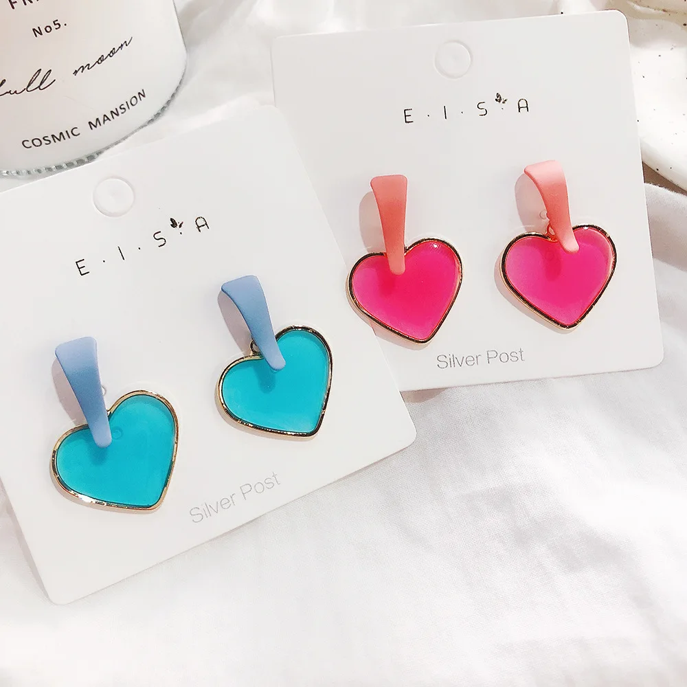 

2019 Earrings Women New Summer Color Acrylic Heart Stud Earring Transparent Candy Color Heart Stud Earrings For Women Jewelry