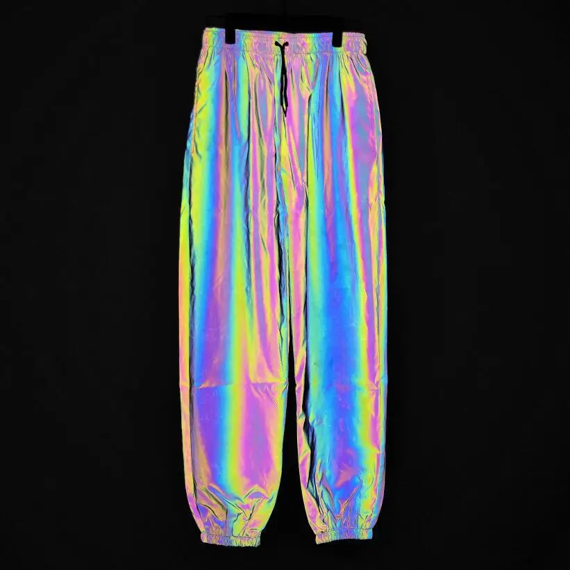 

HO 2019 male leisure hip-hop dazzle colour reflective seven color reflective feet pants pants